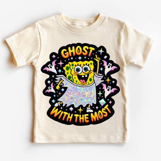 Faux Embroidery SpongeBob Ghost With The Most Halloween DTF TRANSFER