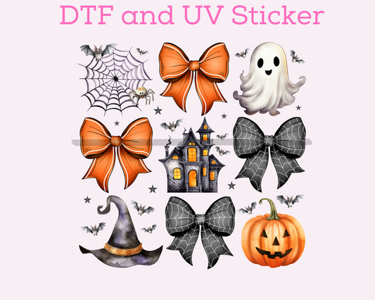 Girlie Ghost with Bow Orange Black Halloween DTF TRANSFER or UV DTF STICKER