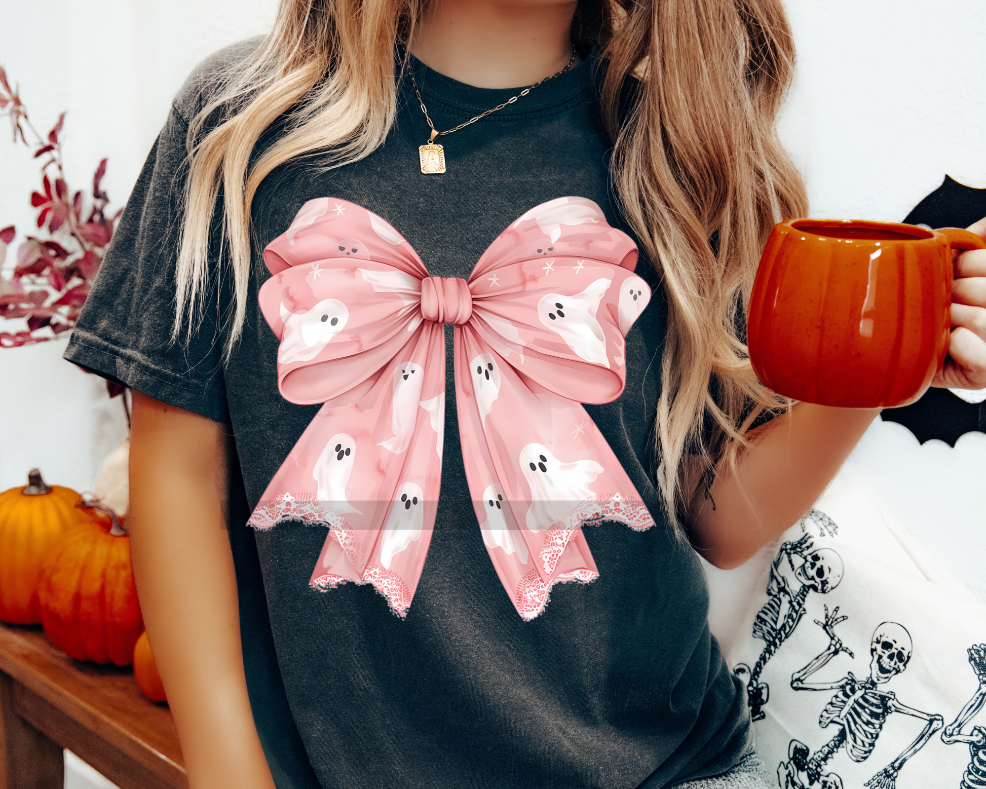 Bow with girl Ghost Halloween DTF TRANSFER or UV DTF STICKER