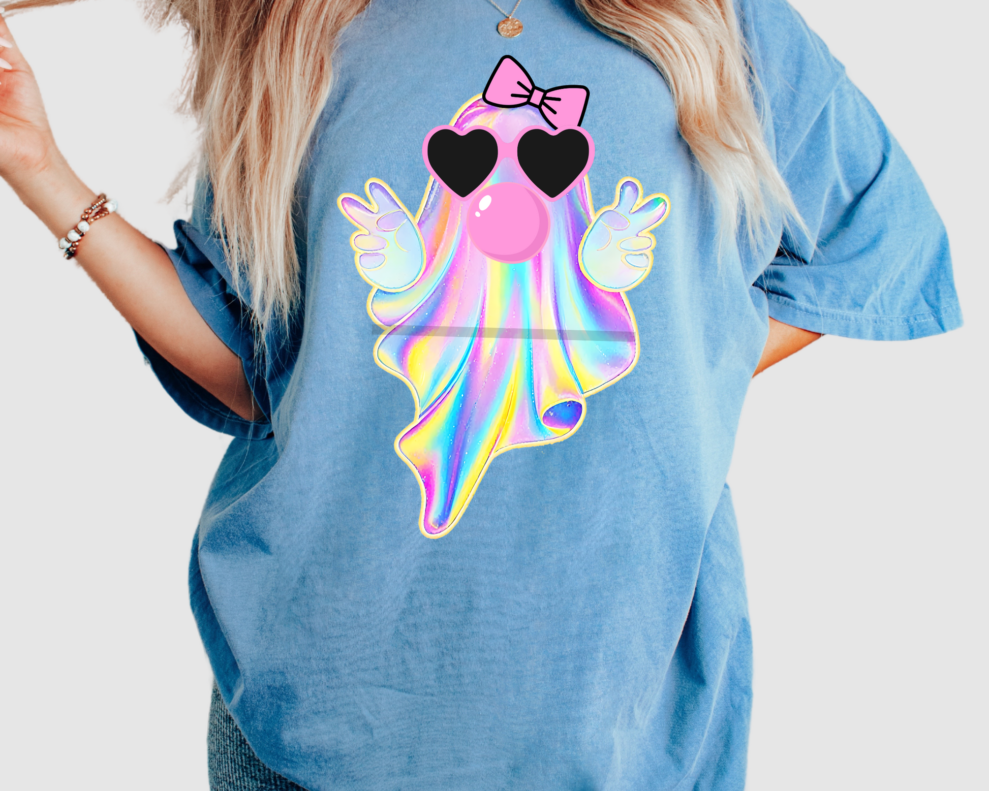 Iridescent Girl Ghost Blowing Bubble Halloween DTF TRANSFER