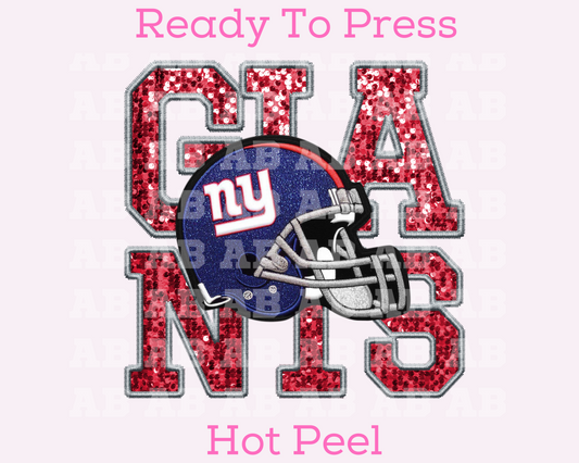 NFL Giants Faux Sequins Faux Embroidery Football DTF TRANSFER