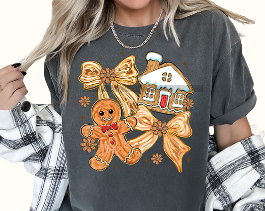 Gingerbread Bow Christmas DTF TRANSFER or UV DTF STICKER