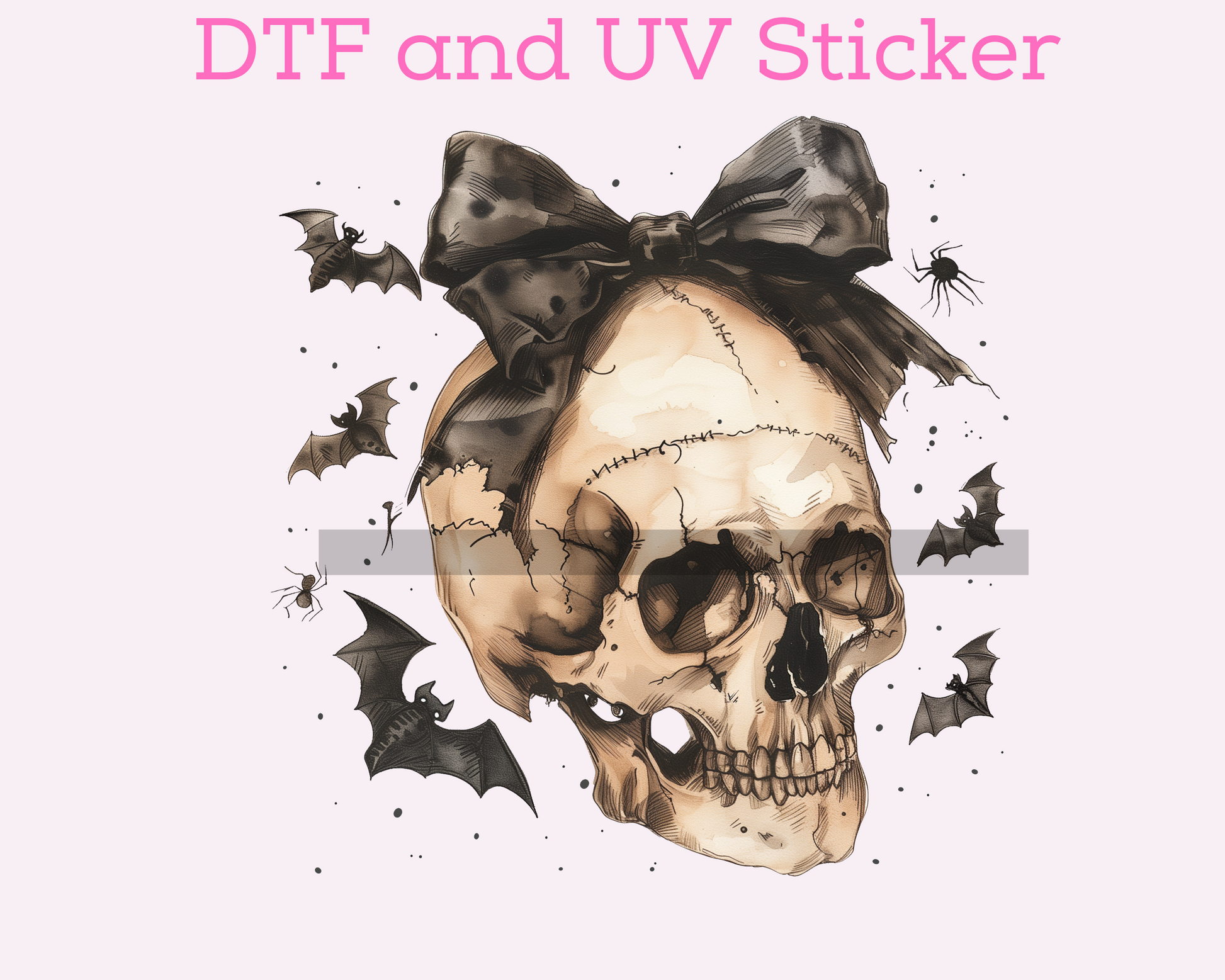 Girl Skull Bow Coquette Halloween DTF TRANSFER or UV DTF STICKER DECAL