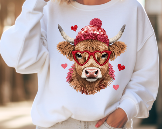 Girl Cow with Glasses Valentine's Day DTF TRANSFER