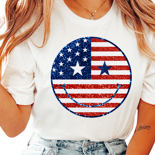 Faux Glitter 4th of July Smiley DTF TRANSFER or UV DTF STICKER