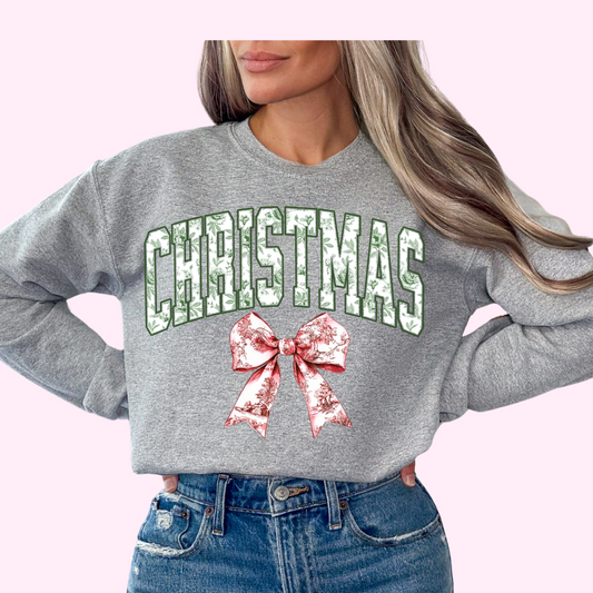 Green Floral Varsity Coquette Bow Christmas DTF TRANSFER  or UV DTF STICKER