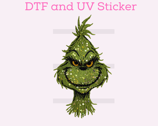 Green Man Faux Yarn and Sequins DTF TRANSFER or UV DTF STICKER