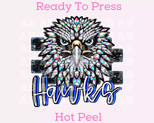 Checkered Hawks Faux Embroidery School Mascot DTF TRANSFER