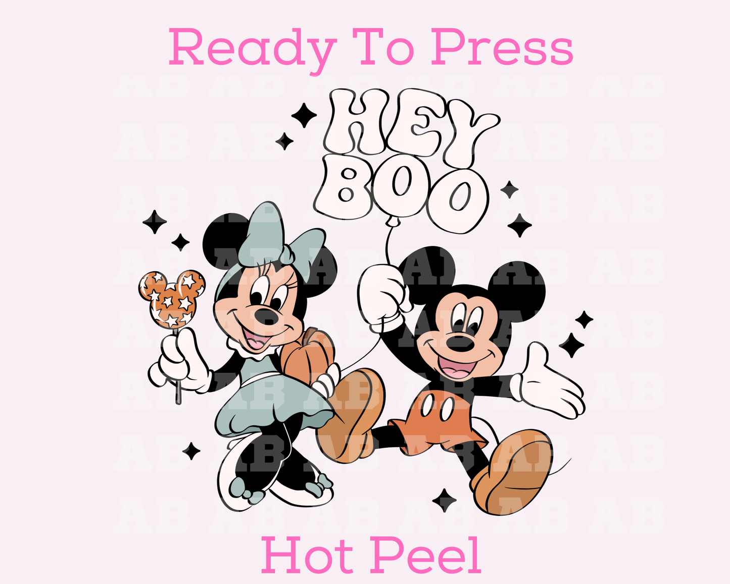 Mickey And Minnie Hey Boo Balloon Disney Halloween DTF TRANSFER