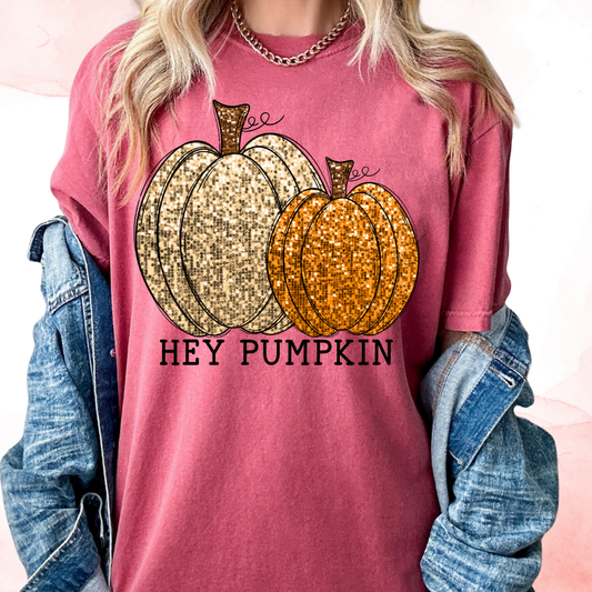 Hey Pumpkin (Faux Sequins) Fall DTF TRANSFER or UV DTF STICKER DECAL