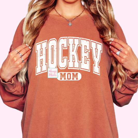 Hockey Mom Varsity White (Distressed) Hockey DTF TRANSFER