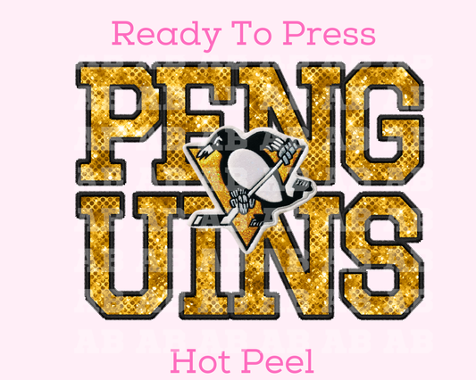 NHL Penguins Faux Sequins Faux Embroidery Football DTF TRANSFER (Copy)