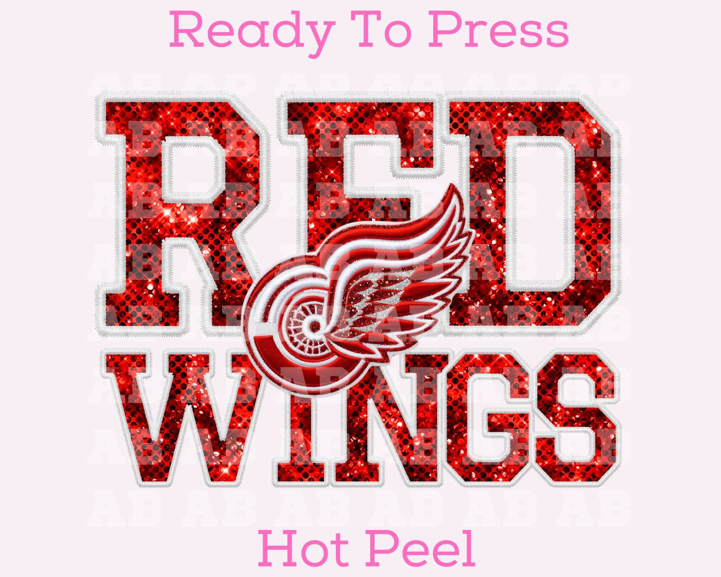 NHL Red Wings Faux Sequins Faux Embroidery Football DTF TRANSFER or UV DTF STICKER DECAL