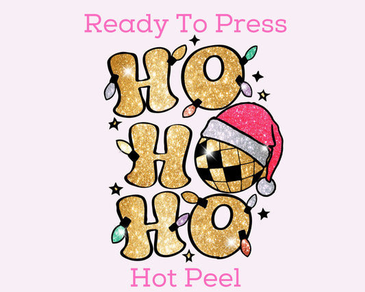 Gold Faux Sequins Ho Ho Ho DTF TRANSFER or UV DTF STICKER