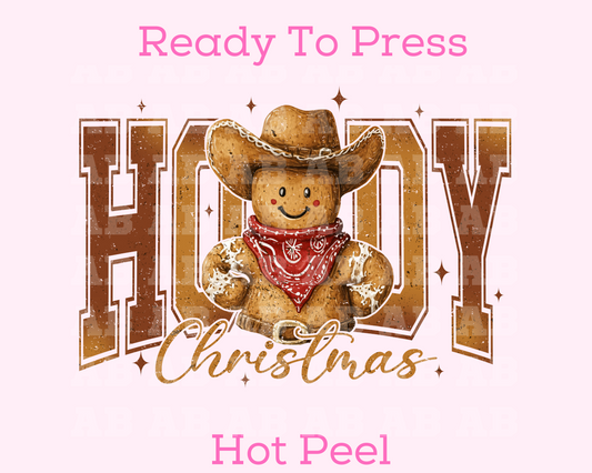 Gold Gingerbread Cowboy Western Christmas DTF TRANSFER