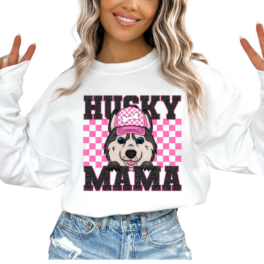 Husky Mama (Pink) Faux Sequins Faux Embroidery Mom DTF TRANSFER