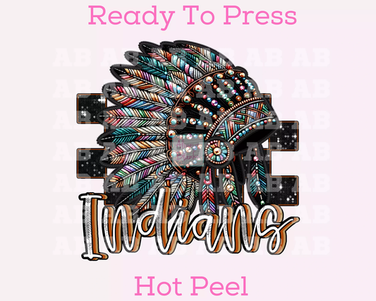 Checkered Indians Faux Embroidery School Mascot DTF TRANSFER or UV DTF STICKER