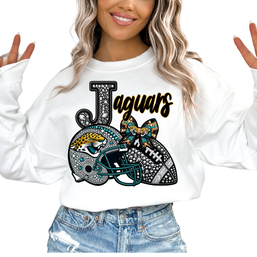 Jaguars Faux Sequins Faux Embroidery Football DTF TRANSFER