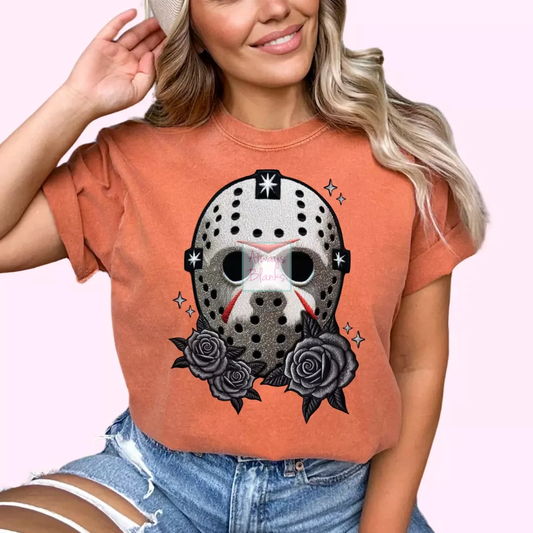 Jason And Roses (Faux Embroidery) Halloween DTF TRANSFER or UV DTF STICKER