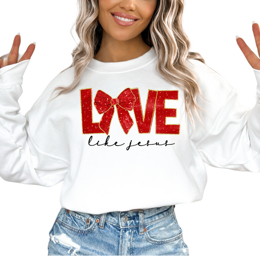 Love Like Jesus Coquette Bow (Faux Glitter) Easter Valentine's Day DTF TRANSFER