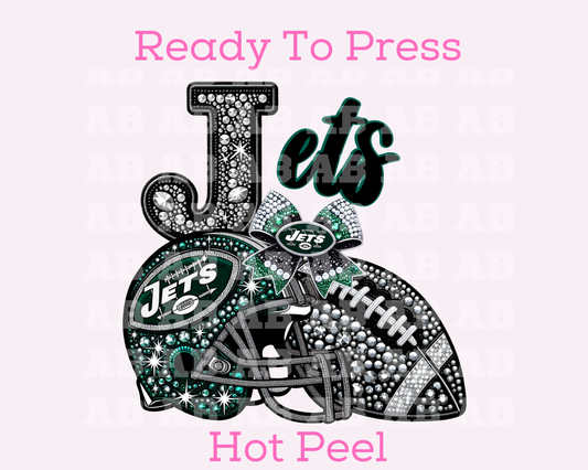 Jets Faux Sequins Faux Embroidery Football DTF TRANSFER