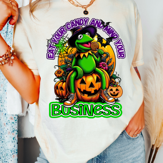 Kermit Eat Candy and Mind Your Business Halloween DTF TRANSFER or UV DTF STICKER