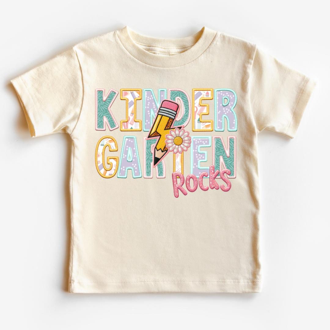 Kindergarten Rocks Girl (Faux Embroidery) Grade Level DTF TRANSFER