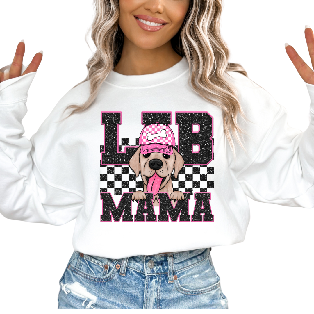 Lab Mama (Black) Faux Sequins Faux Embroidery Mom DTF TRANSFER