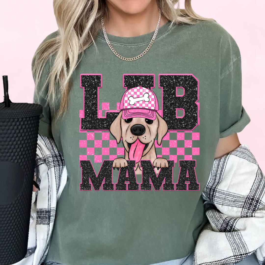 Lab Mama (Pink) Faux Sequins Faux Embroidery Mom DTF TRANSFER