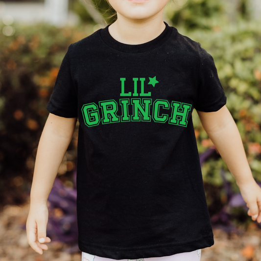 Green Varsity Lil Gr!nch Christmas DTF TRANSFER  or UV DTF STICKER