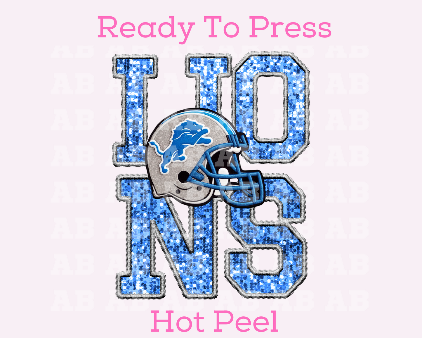 NFL Lions Faux Sequins Faux Embroidery Football DTF TRANSFER