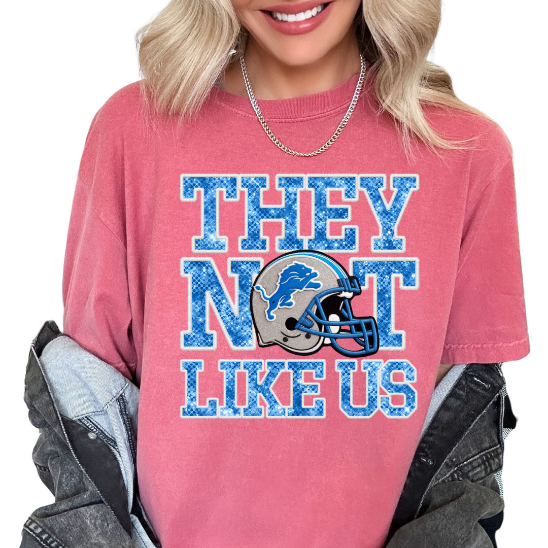 Lions They Not Like Us (Faux Embroidery) (Faux Sequins) Football DTF TRANSFER