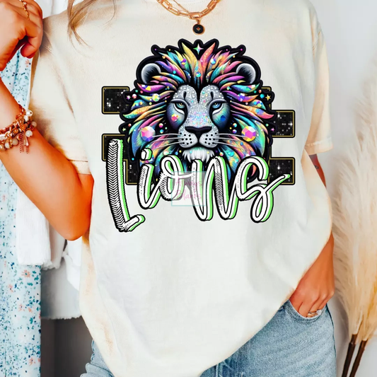 Checkered Lions Faux Embroidery School Mascot DTF TRANSFER or UV DTF STICKER