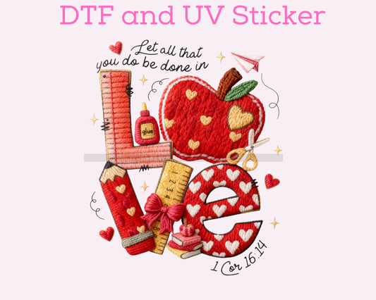 Faux Yarn Teacher Valentines Day Love DTF TRANSFER