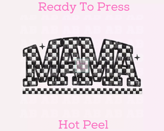 Checkered Mama Faux Embroidery Mom DTF TRANSFER or UV DTF STICKER DECAL