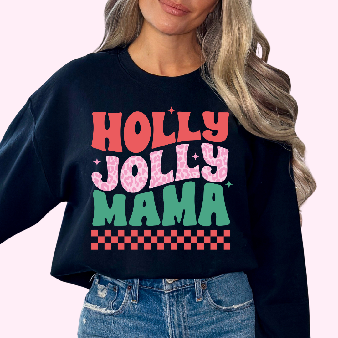 Leopard Checkered Holly Jolly Mama Christmas DTF TRANSFER