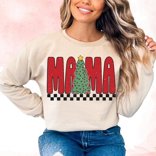 Distressed Mama Checkered With Tree Mom Christmas DTF TRANSFER