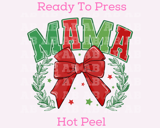Coquette Bow Holiday Mama Christmas DTF TRANSFER or UV DTF STICKER DECAL