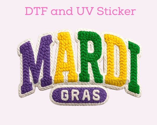 Mardi Gras Faux Yarn DTF TRANSFER or UV DTF STICKER DECAL