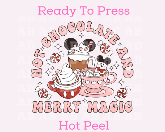 Hot Chocolate And Merry Magic Disney Christmas DTF TRANSFER or Uv Dtf Sticker