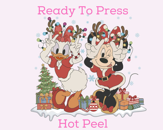 Minnie And Daisy Christmas Reindeer DTF TRANSFER