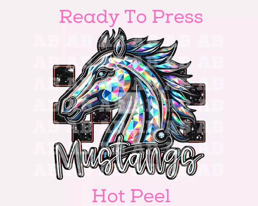 Checkered Mustangs Faux Embroidery School Mascot DTF TRANSFER or UV DTF STICKER