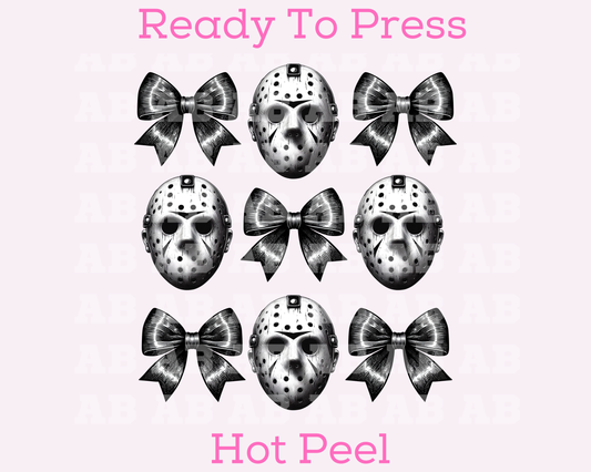 Coquette Bow Jason Mask Collage Halloween DTF TRANSFER or UV DTF STICKER