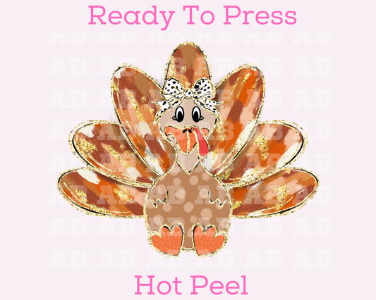 Neutral Coquette Turkey (Confetti Bow) Thanksgiving DTF TRANSFER or UV DTF STICKER