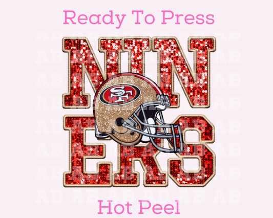 NFL Niners Faux Sequins Faux Embroidery Football DTF TRANSFER