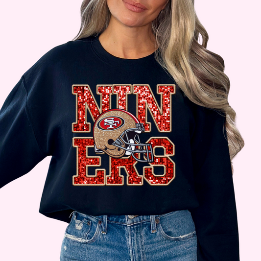 NFL Niners Faux Sequins Faux Embroidery Football DTF TRANSFER