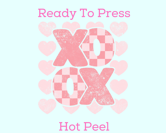 Checkered Pink XOXO (Distressed) Valentines Day DTF TRANSFER