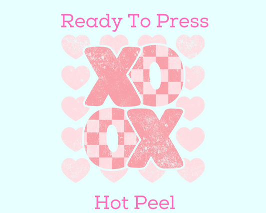 Checkered Pink XOXO (Distressed) Valentine's Day DTF TRANSFER