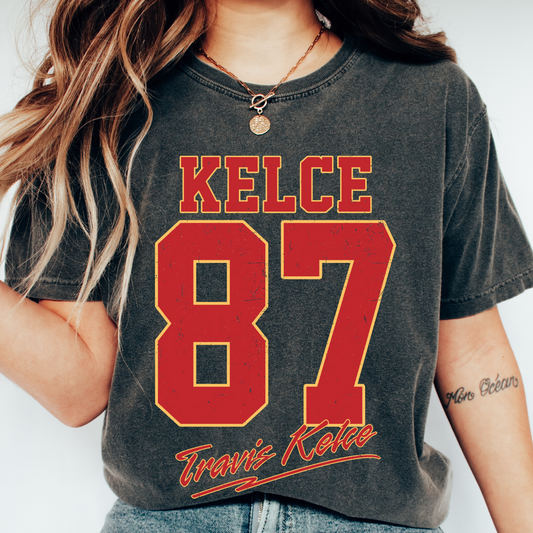 Kelce 87 (Distressed) KC Chiefs DTF TRANSFER