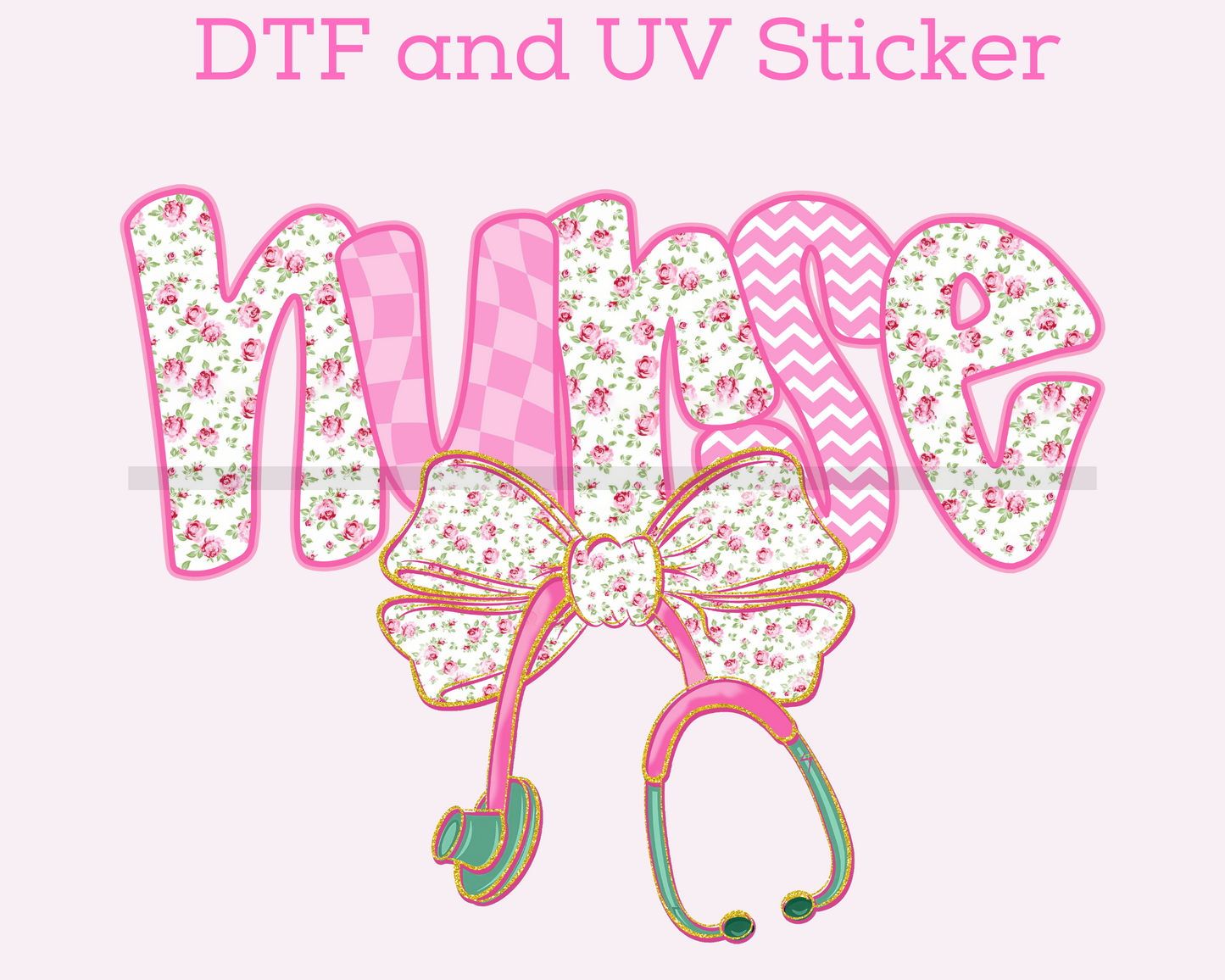 Nurse Coquette Bow Floral Nurse DTF TRANSFER or UV DTF STICKER DECAL